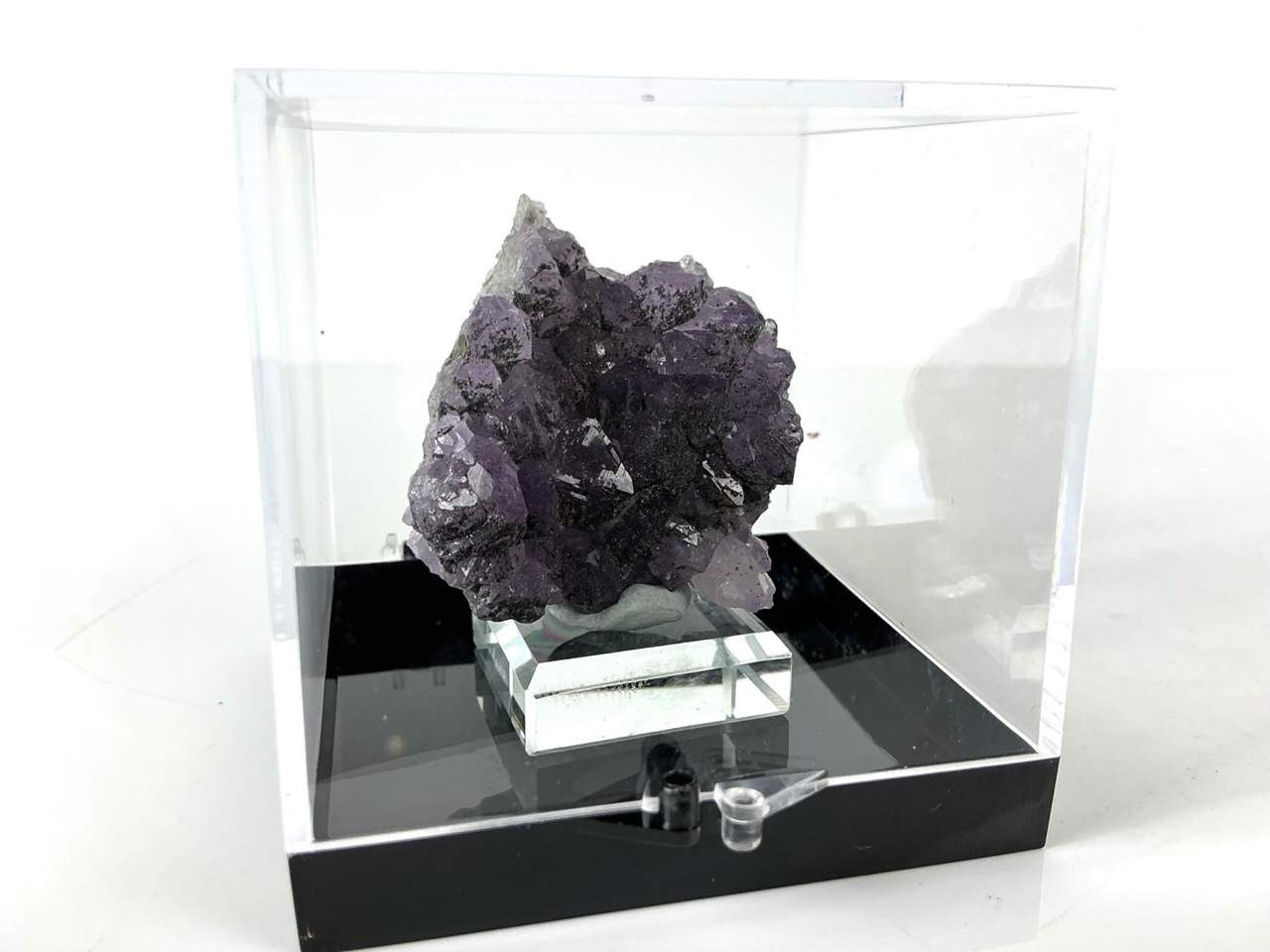 Amethyst with Epidote or Chlorite and Pyrite from Erongo, Namibia inside its protective display box