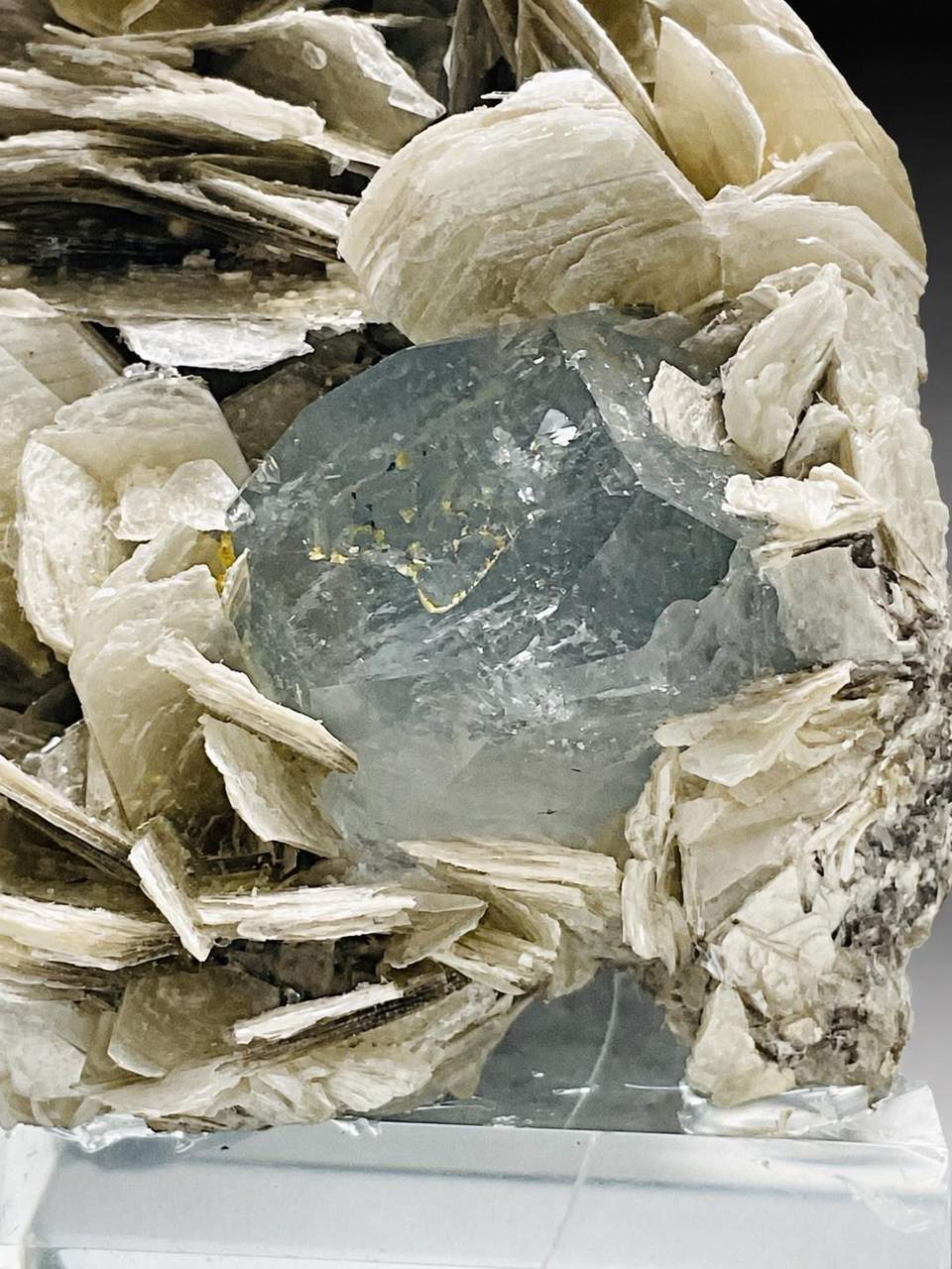 Pale blue Aquamarine and cream Muscovite from Pingwu Mine, alternate photograph 4