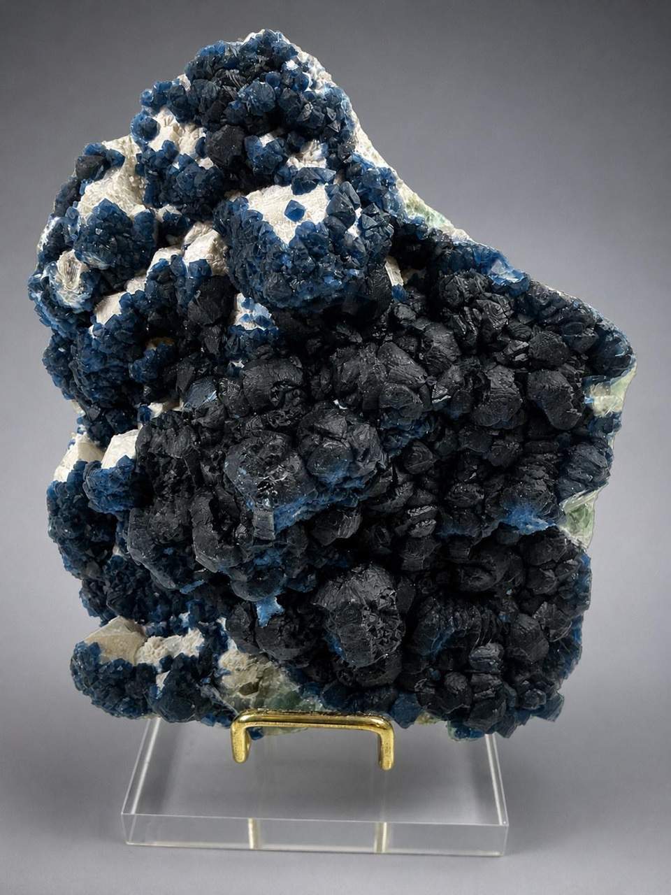 2 of 9: alternate view of the 875 g Huanggang Blue Fluorite on Quartz specimen