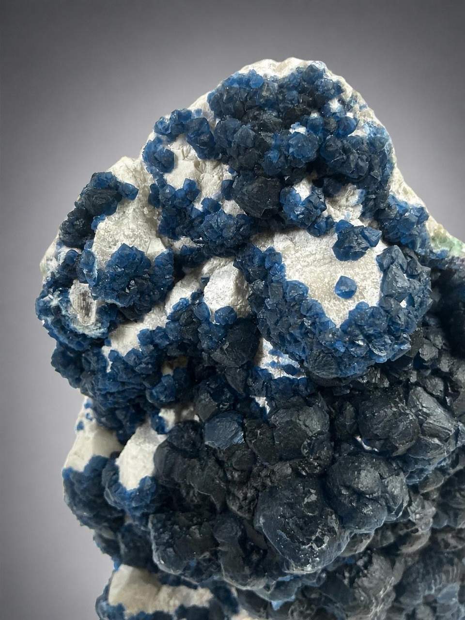 4 of 9: alternate view of the 875 g Huanggang Blue Fluorite on Quartz specimen