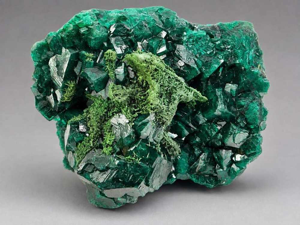 Dioptase with Fornacite from Mindouli, Congo, crystal faces and mineral association, view 4
