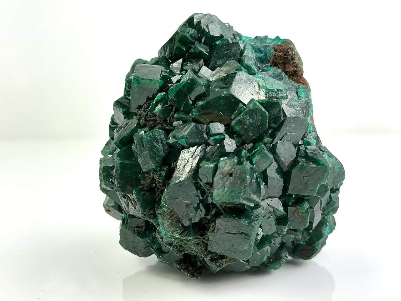 Dioptase with Fornacite from Mindouli, Congo, crystal faces and mineral association, view 2
