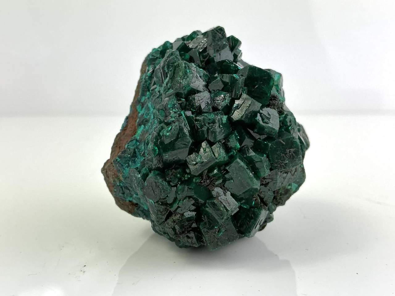 Dioptase with Fornacite from Mindouli, Congo, crystal faces and mineral association, view 3