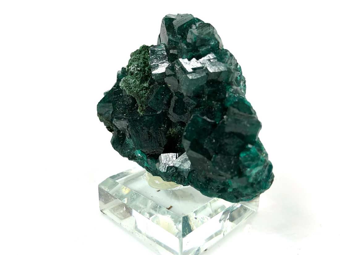 Dioptase with Fornacite from Mindouli, Congo, crystal faces and mineral association, view 2