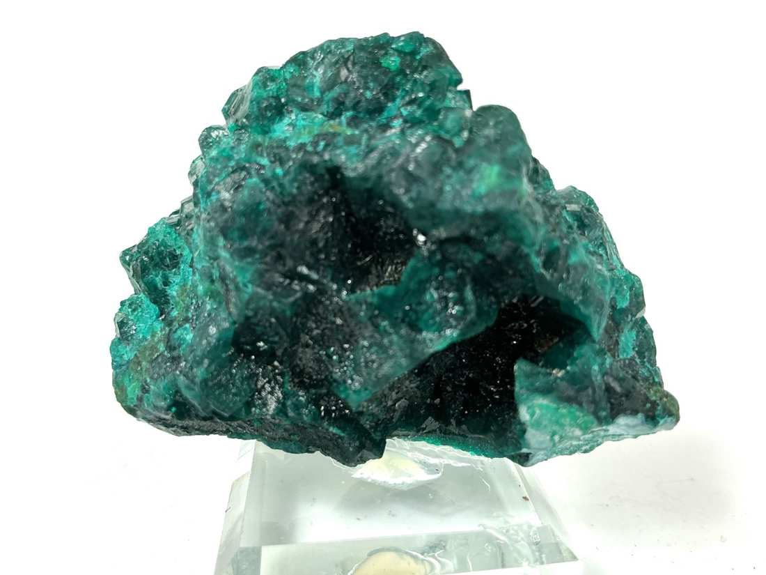 Dioptase with Fornacite from Mindouli, Congo, crystal faces and mineral association, view 4