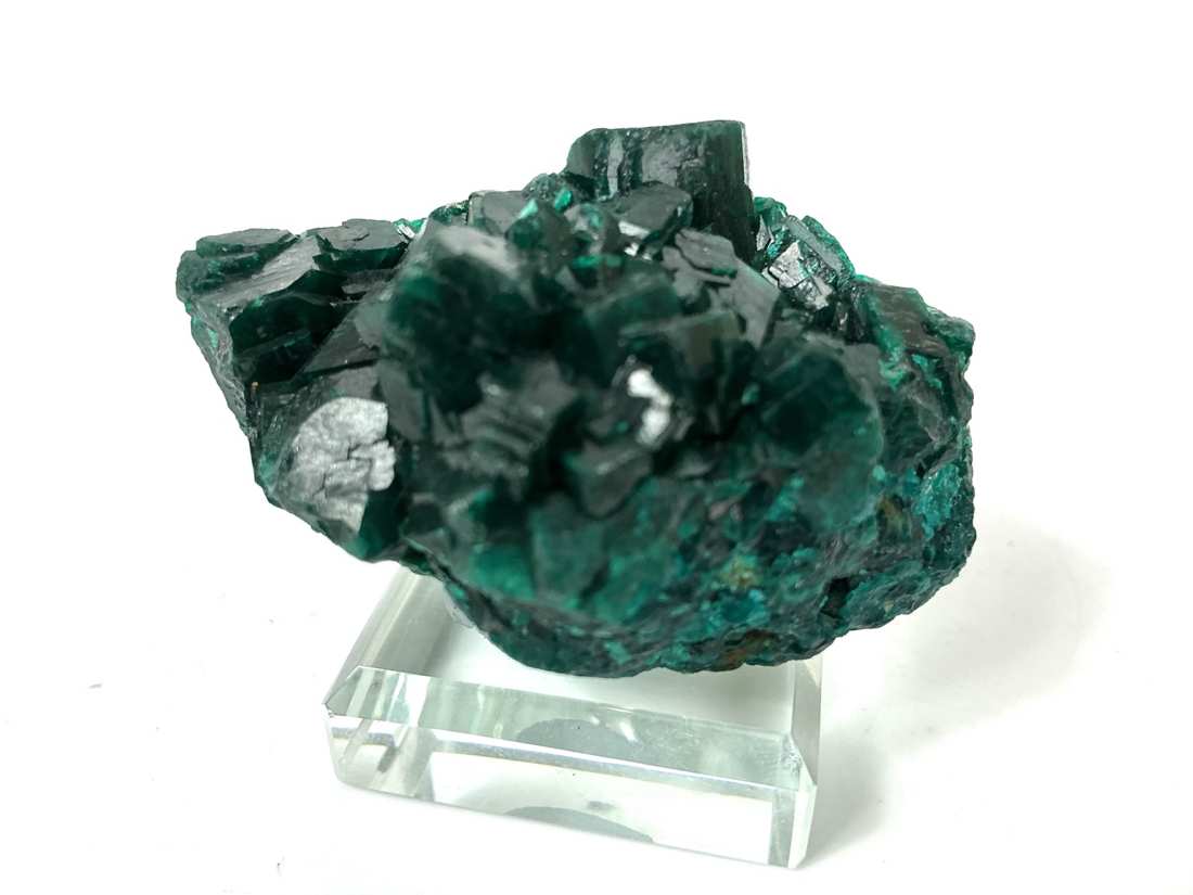 Dioptase with Fornacite from Mindouli, Congo, crystal faces and mineral association, view 4