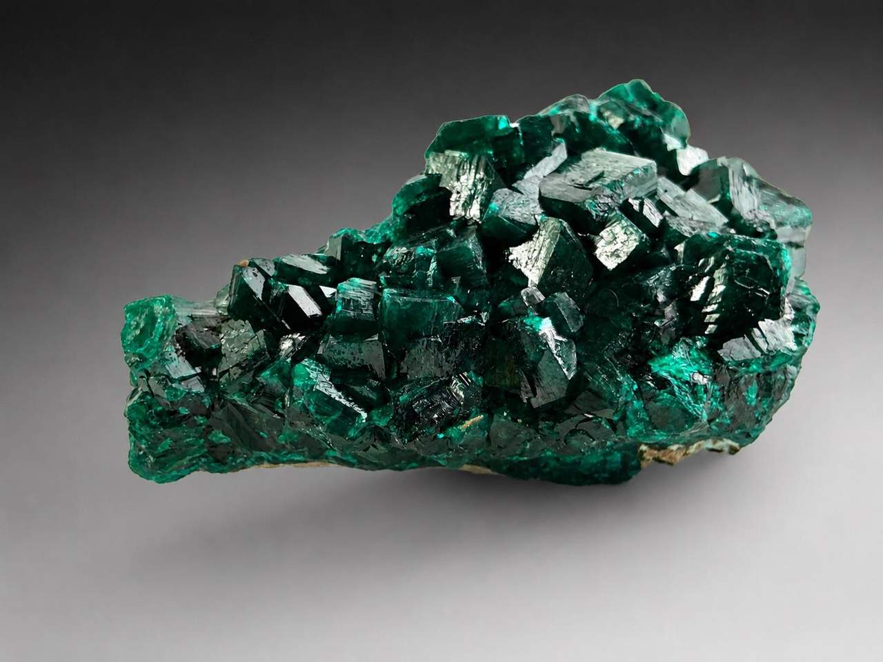 Deep green Dioptase crystal cluster from Mindouli, Republic of the Congo