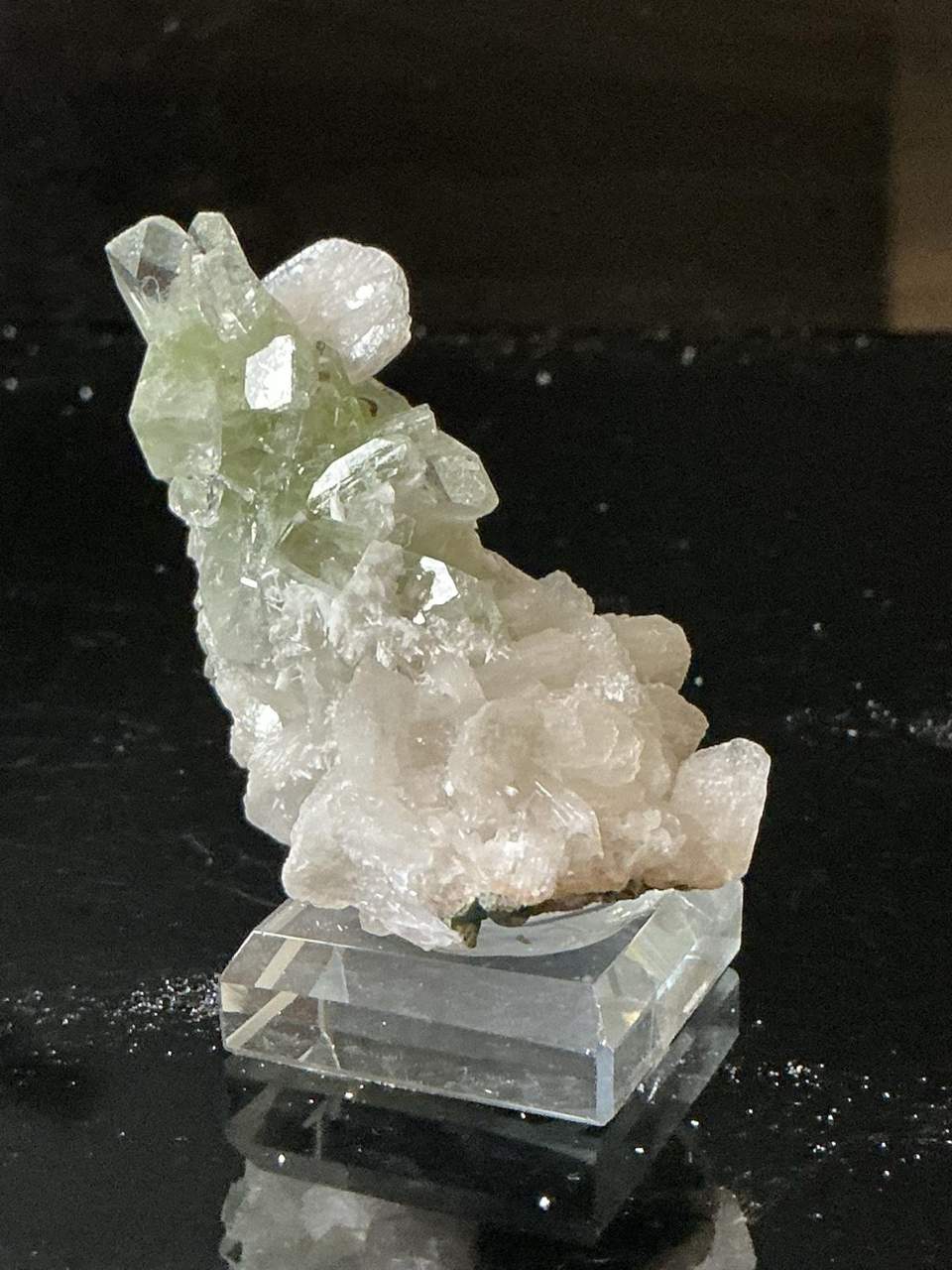 Green Apophyllite with Calcite on Basalt, view 2 of 4