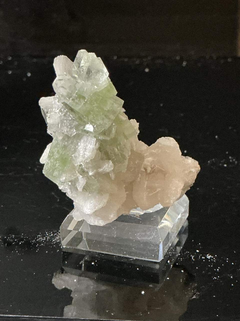 Green Apophyllite with Calcite on Basalt, view 3 of 4