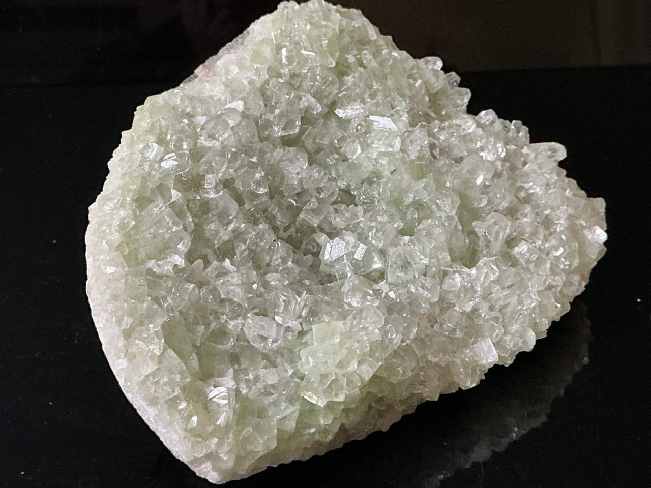Green Apophyllite with Calcite on Basalt, view 4 of 5