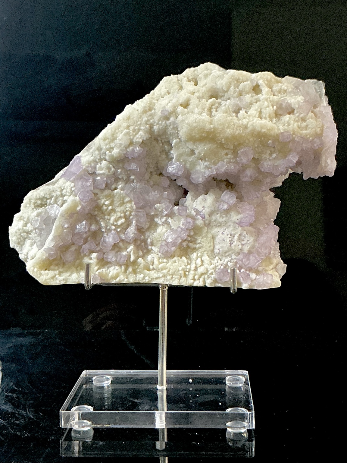 Large Lavender Fluorite on Botryoidal Calcite from Qinglong County, China, on the included stand