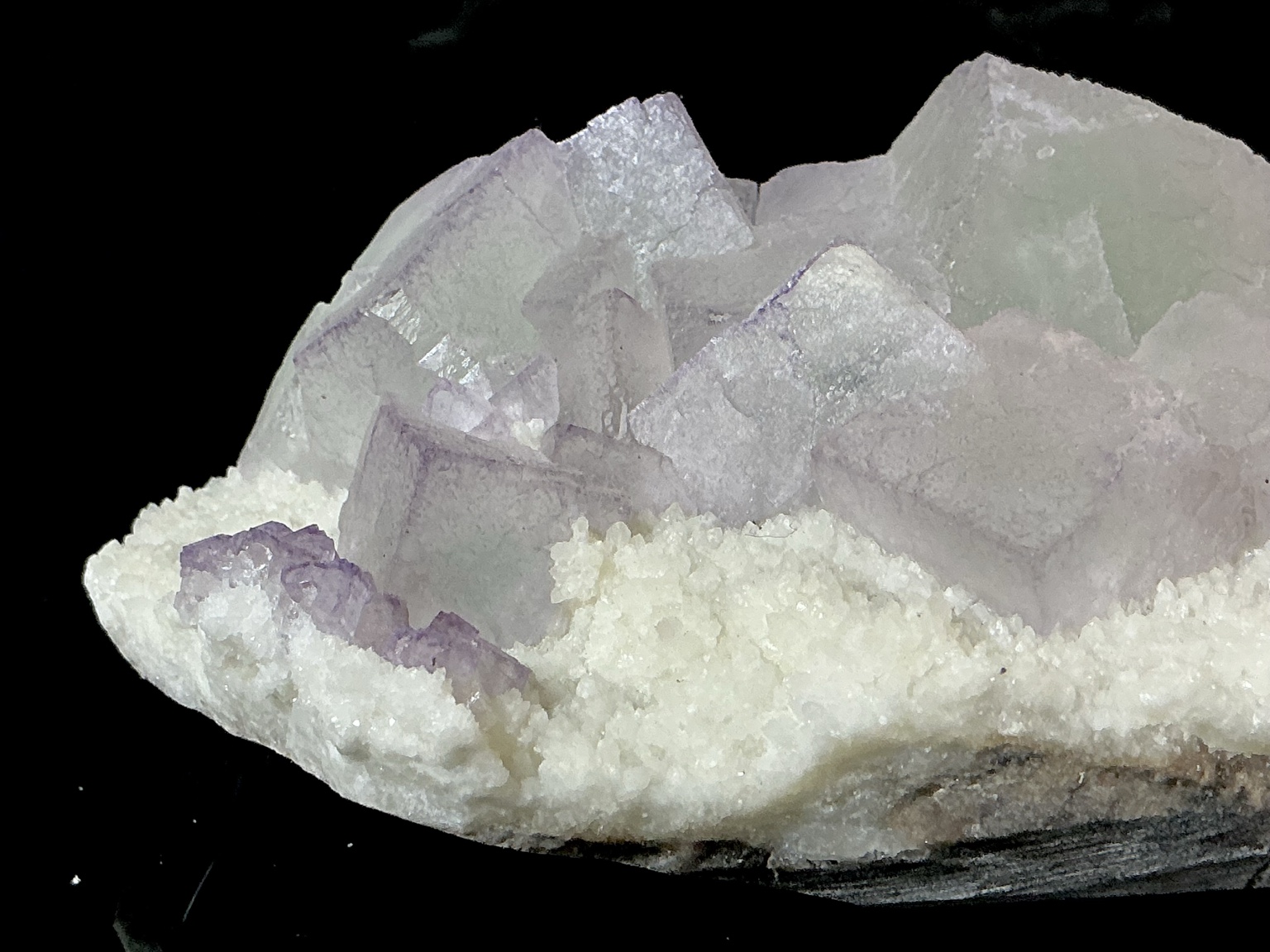 Fluorite on Calcite from Qinglong, view 3 of 5