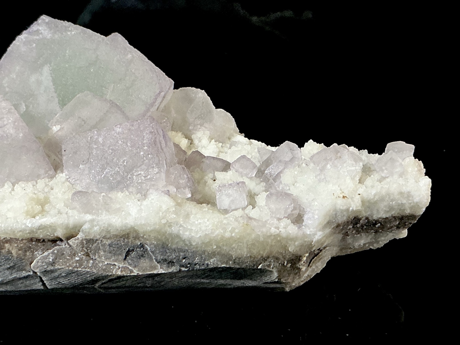 Fluorite on Calcite from Qinglong, view 5 of 5