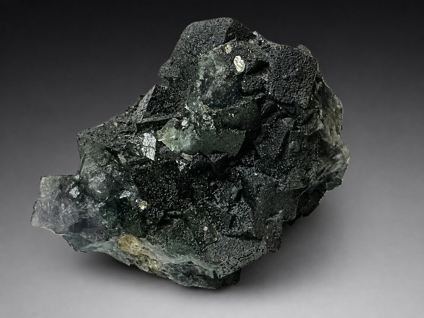 Dark Green Fluorite with Pyrite — Huanggang — 805 g — view 5