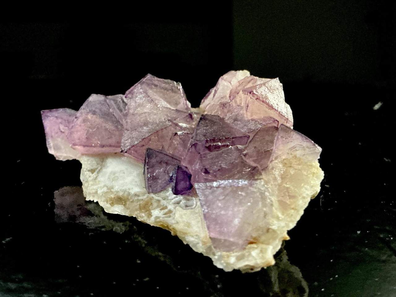 4 of 5: alternate view of the De’an Mine purple octahedral Fluorite specimen
