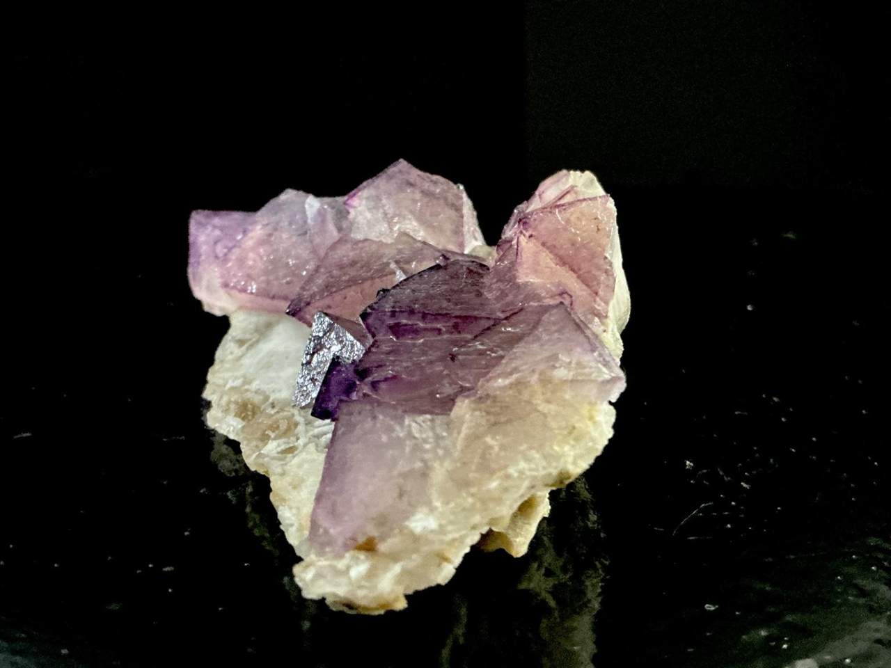 5 of 5: alternate view of the De’an Mine purple octahedral Fluorite specimen