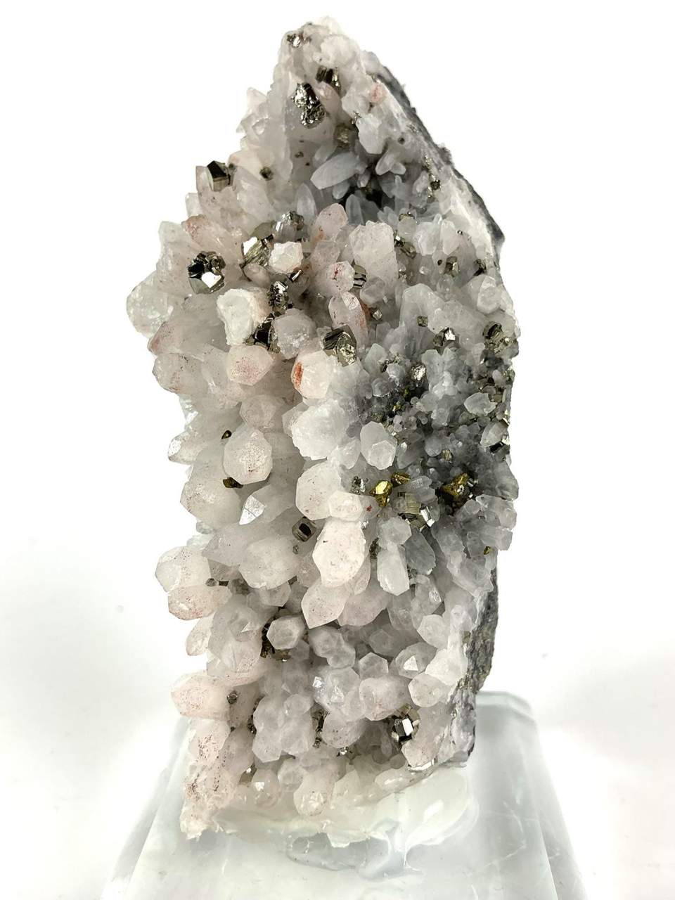 Quartz with red Hematite flecks and brassy Pyrite from Fengjiashan Mine