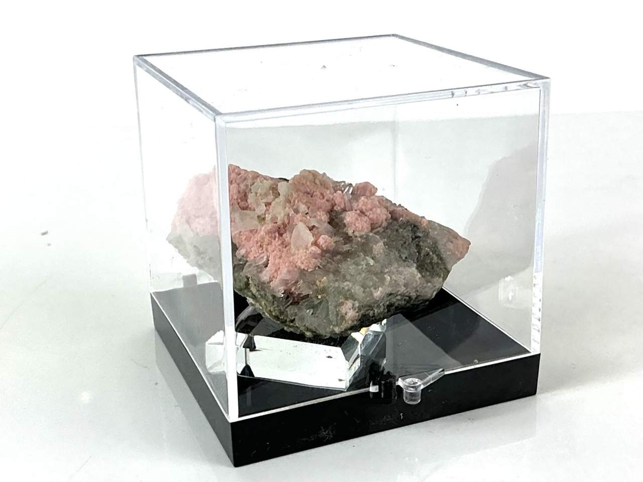 Rhodochrosite with Quartz from the Starnitsa Deposit in Bulgaria inside its protective display box