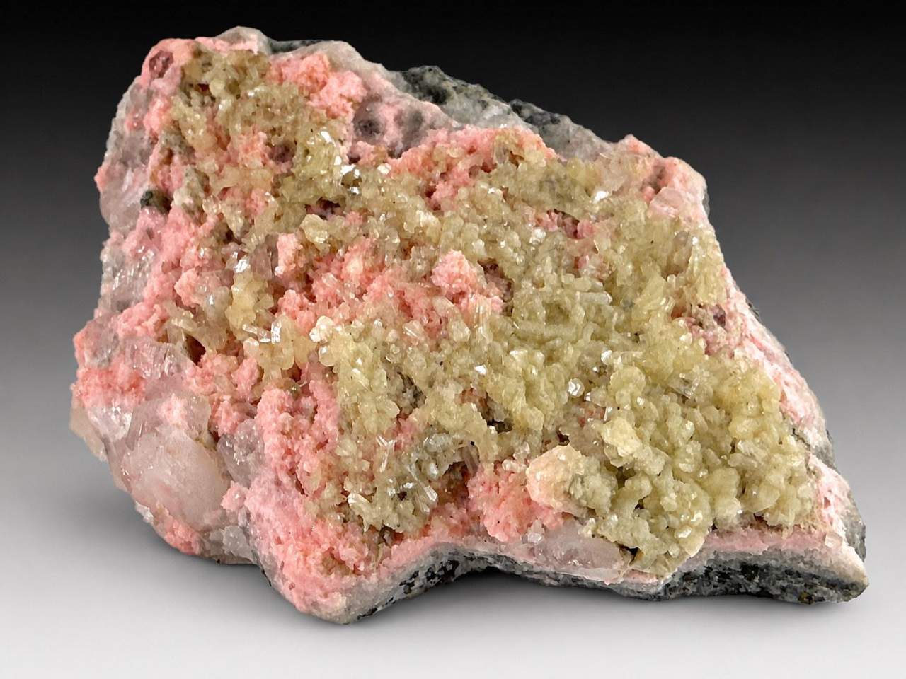 Whole 263 g Rhodochrosite with pale Stilbite and Quartz from Starnitsa, Bulgaria
