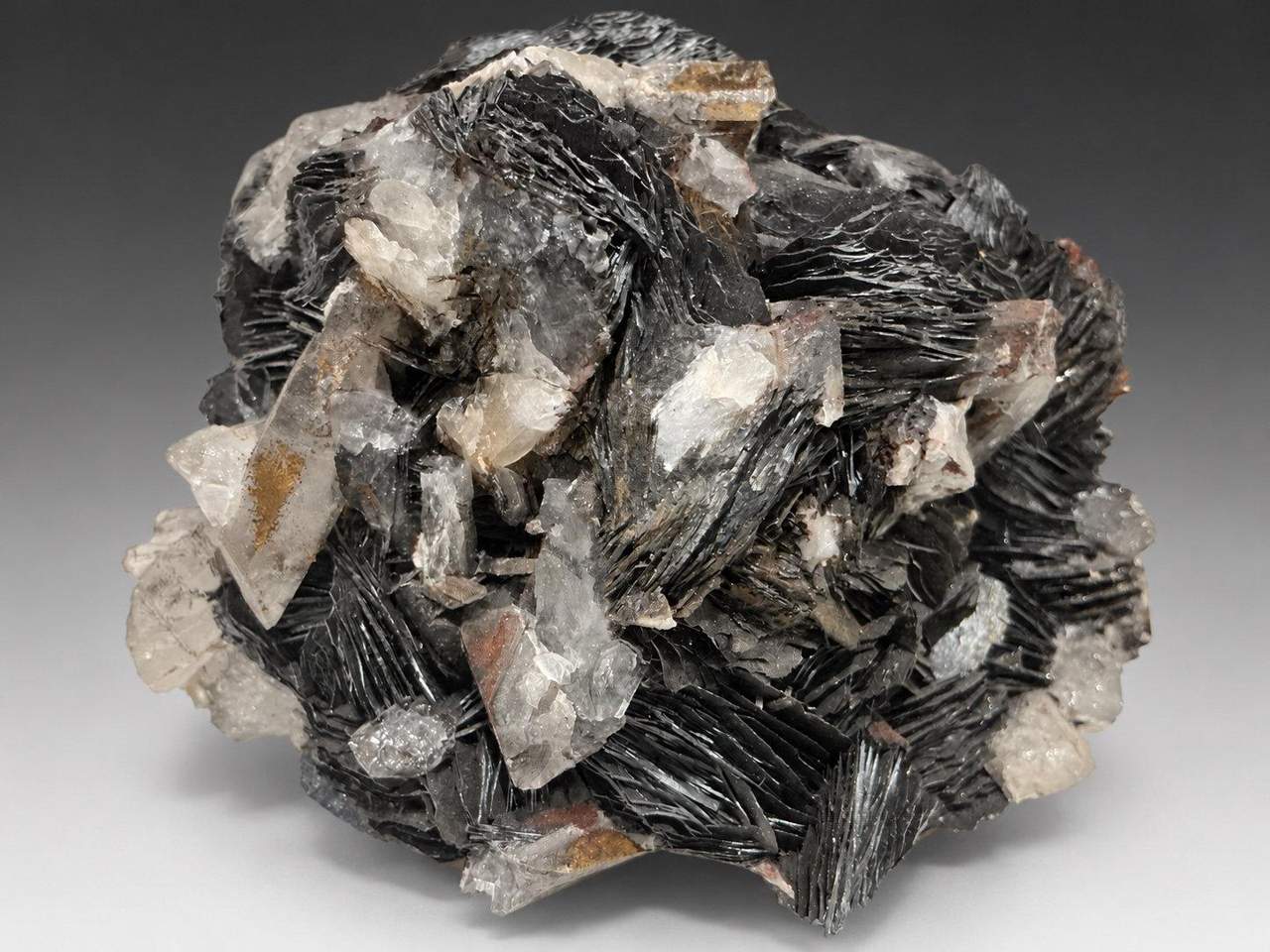 Black Specularite Hematite blades with clear Quartz from Guangdong, China