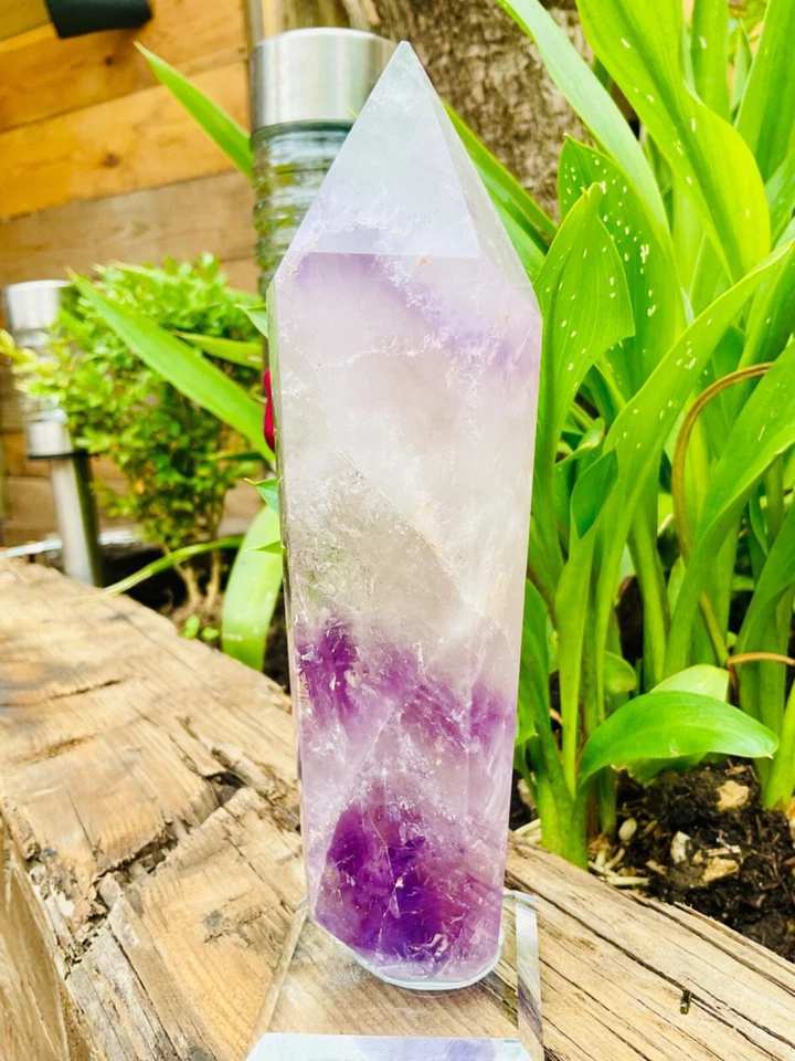 Polished Amethyst Quartz Point with Glass Base — Brazil — 385 g — view 2