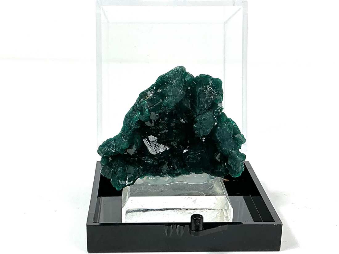 Dioptase with Fornacite from Mindouli, Congo, crystal faces and mineral association, view 4