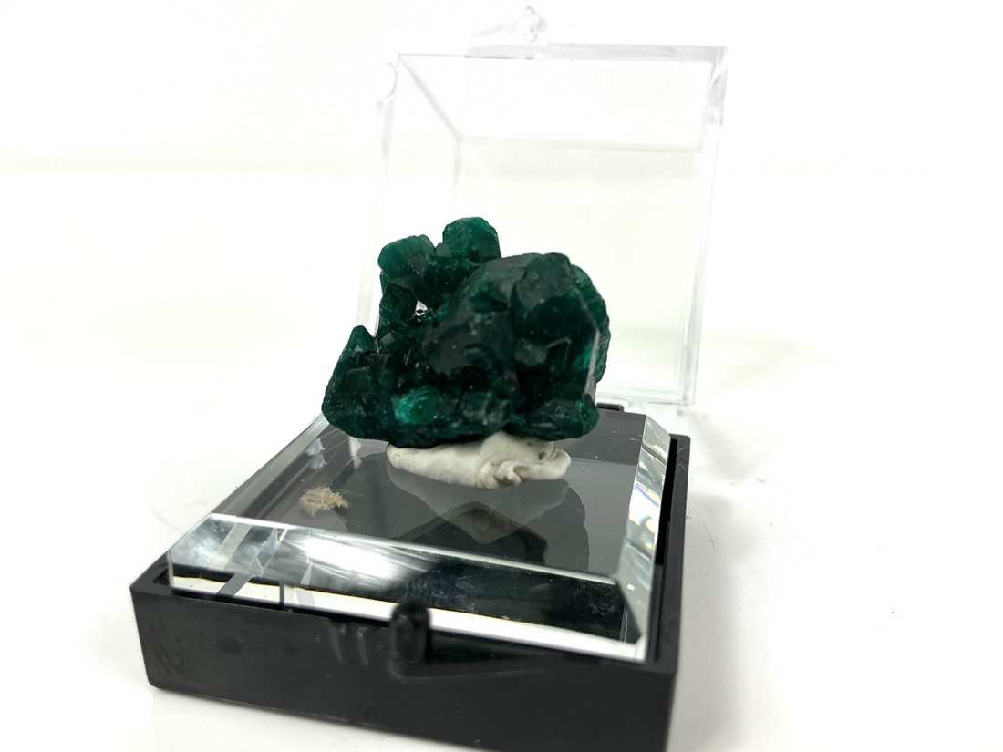 Dioptase from Mindouli, Congo, crystal faces and mineral association, view 3
