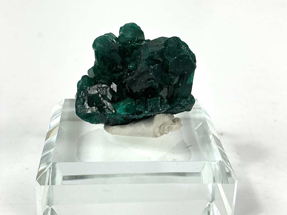 Dioptase from Mindouli, Congo, crystal faces and mineral association, view 4
